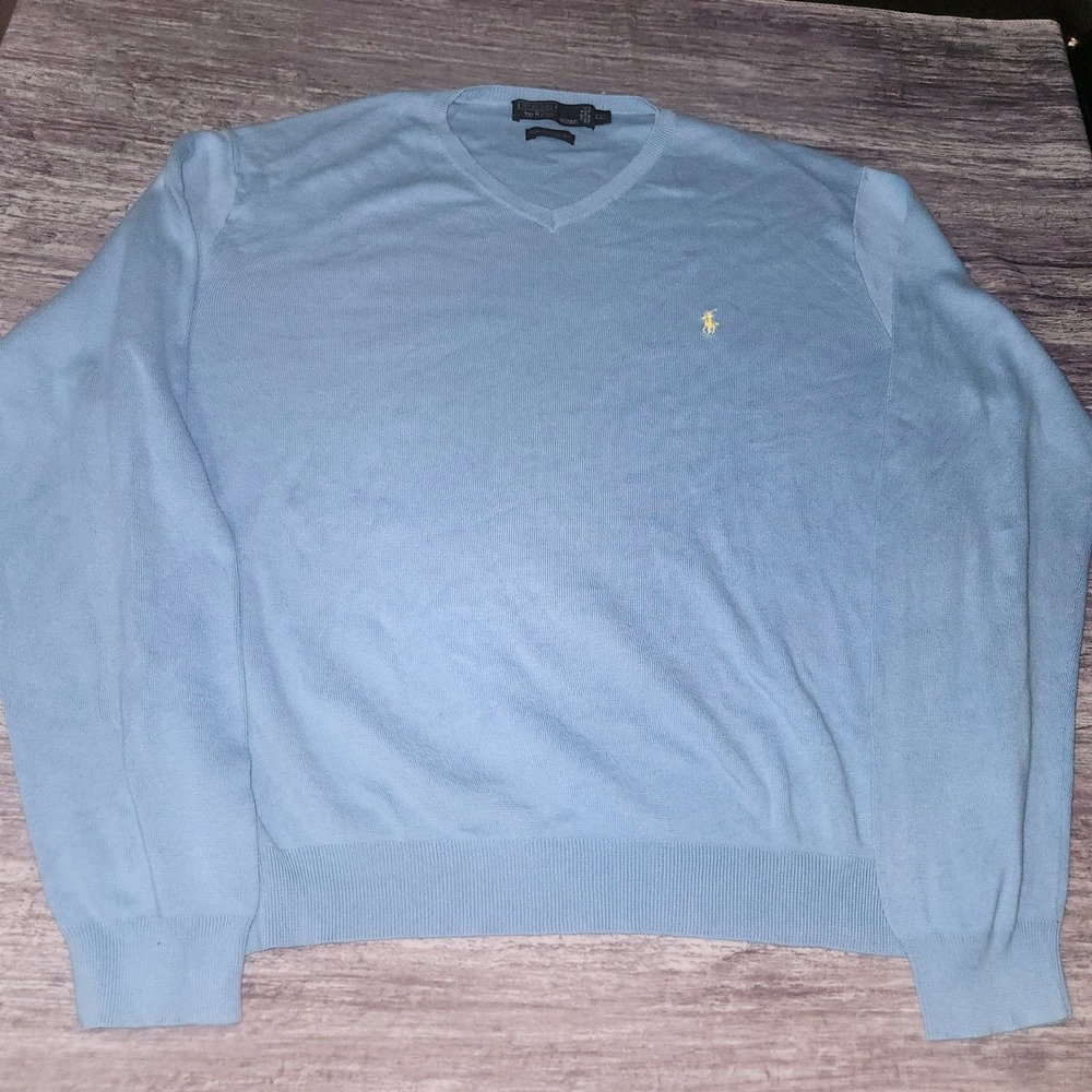 Polo Ralph Lauren Blue V Neck Sweater Men's XXL 100% Pima Cotton Logo‎
